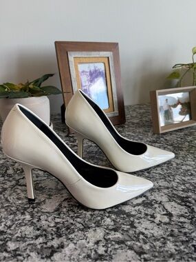 Marc Fisher Cream Patent Pointed-Toe Stiletto Pumps